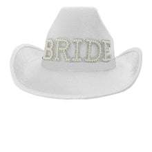 Load image into Gallery viewer, Pearl Detail Bride and Groom Cowboy-Cowgirl Wedding Hats
