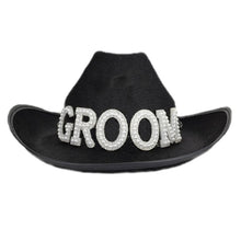 Load image into Gallery viewer, Pearl Detail Bride and Groom Cowboy-Cowgirl Wedding Hats
