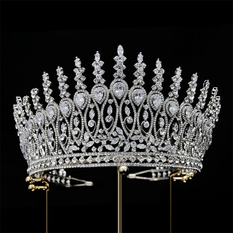 High-end Large Crown-Hair Ornament Bridal-Headwear-Baroque Cubic Zirconia Tiara