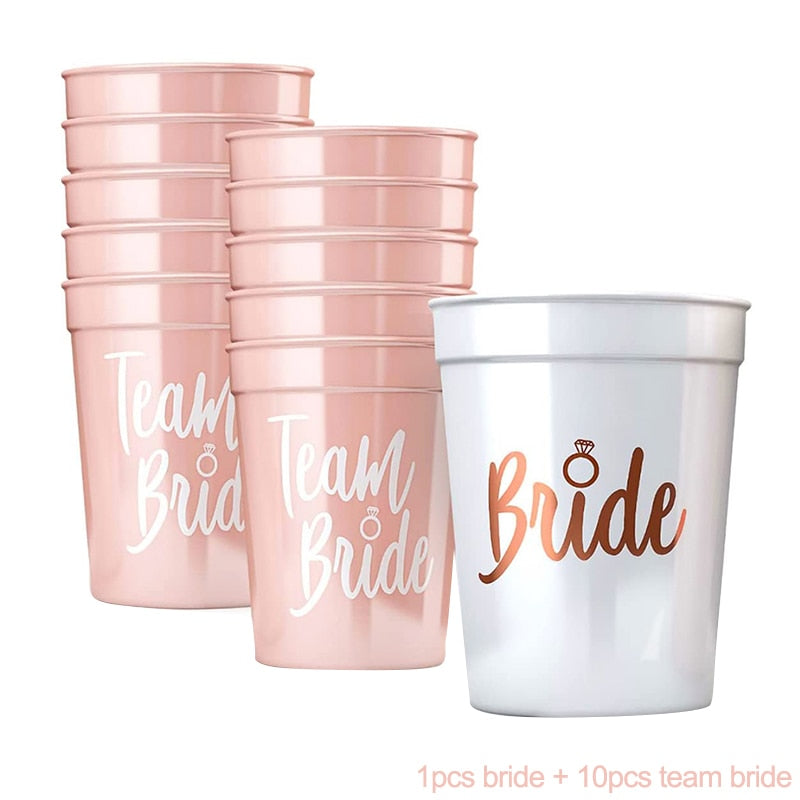 Team Bride Pink-White Plastic Drinking Party Cups for Bridal Shower-Bachelorette Party