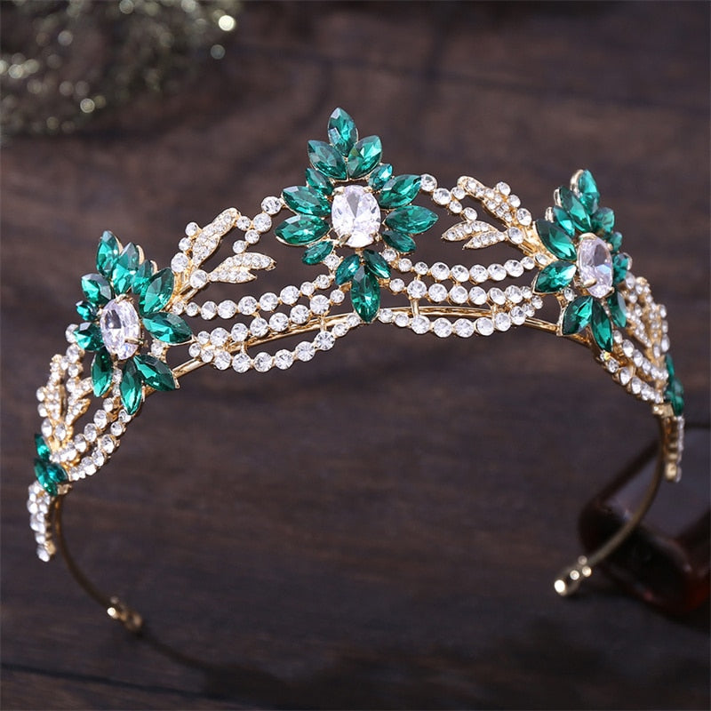 New Style Floral Medallions Tiara Inlaid with Zircon Crystal for Bride or Quinceanera