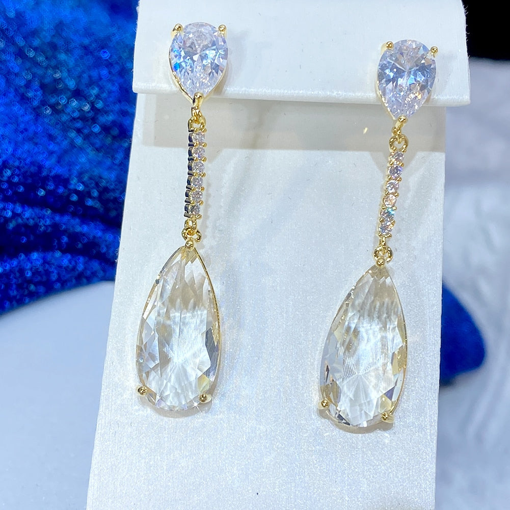 Fashion Cubic Zircon Water Drop Pendant Earrings for the Bride-Wedding Party Jewelry