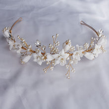 Load image into Gallery viewer, White Floral Porcelain Ceramic and Pearl Tiara-Crown
