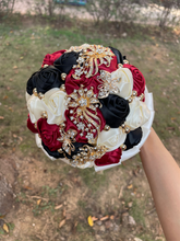 Load image into Gallery viewer, Small Size Glamour and Sparkle Bridesmaids Wedding Bouquets -Exquisite Rhinestones-Silk Ribbon Roses and Jewelry Accents
