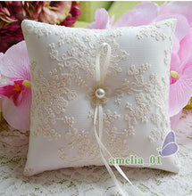 Load image into Gallery viewer, Delicate Lace Wedding Ring Bearer Pillow- pink ivory or green-fine wedding accessories
