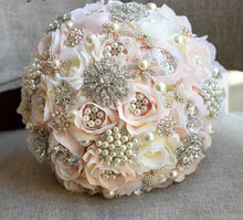 Load image into Gallery viewer, Silk Wedding Cascading Bouquet-Brides with Teardrop Butterfly Brooch or Round Bridal Style
