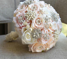 Load image into Gallery viewer, Silk Wedding Cascading Bouquet-Brides with Teardrop Butterfly Brooch or Round Bridal Style

