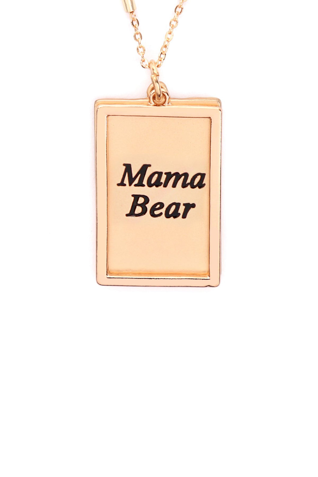 Mama Bear Etched Brass Box Pendant Necklace