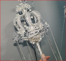 Load image into Gallery viewer, Sparkly Luxury Silver Crystal Ribbon and Pearl Scepter for Wedding Mis Quince Event or Pageant

