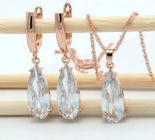 Load image into Gallery viewer, Long Water Drop Dangle Zircon Necklace and Earrings Jewelry Set-Wedding and Quince Party Jewelry
