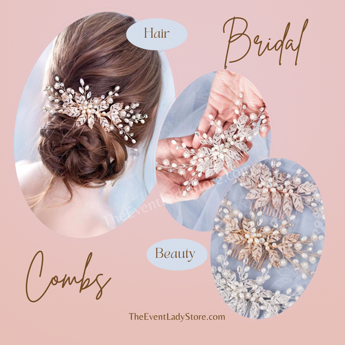 gold bridal hair comb with leave design and pearls