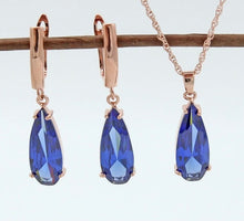 Load image into Gallery viewer, Long Water Drop Dangle Zircon Necklace and Earrings Jewelry Set-Wedding and Quince Party Jewelry
