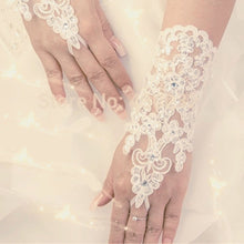 Load image into Gallery viewer, Elegant Beaded Lace Satin Short Bridal Fingerless Gloves-Bridal Accessories
