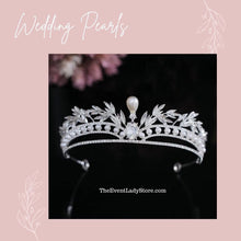 Load image into Gallery viewer, baroque Roman leaves pearl and rhinestone bridal tiara
