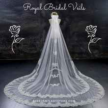 Load image into Gallery viewer, Ivory Cathedral Bridal Veil-Lace Edge with Bow-Appliques
