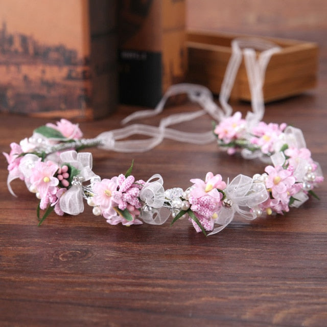 Spring Bridal Hair Wreath - Pearl and Flower Halo - Floral Crown