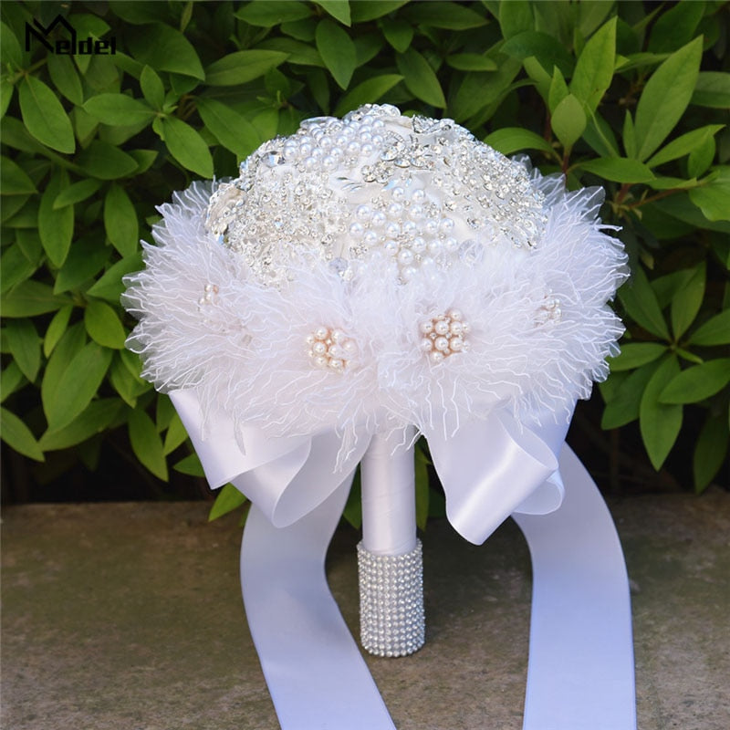 Tulle-Pearls and Silver Jewels Bridal Bouquet-for Bride or Bridesmaids at Wedding