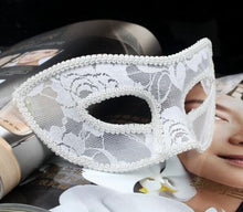 Load image into Gallery viewer, Black-Red-White- Elegant Lace Face Party Mask-Halloween-Party- Venetian-Theme Wedding
