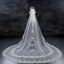 Load image into Gallery viewer, Ivory Cathedral Bridal Veil-Lace Edge with Bow-Appliques
