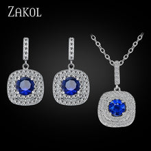 Load image into Gallery viewer, Classic Square Shape Zirconia Crystal Earrings and Necklace Jewelry Set For Women
