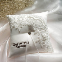 Load image into Gallery viewer, Customized Names and Dates Wedding Ring Bearer Pillow- Ring Boy Bridal Accessory
