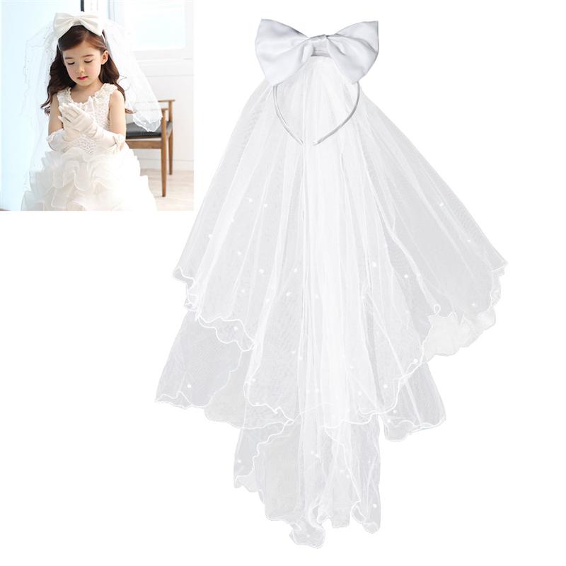 White Flower Girl Bridal Veil for Weddings or First Communion