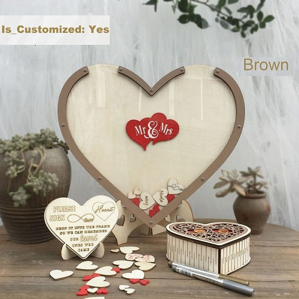 Unique Bridal Decoration Rustic Heart Guest Book Option - Wedding Wishes Frame with Heart Box
