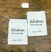 Load image into Gallery viewer, Custom Cloth Favor Bags-Personalized-for Christening-Baptism-Communion-Wedding
