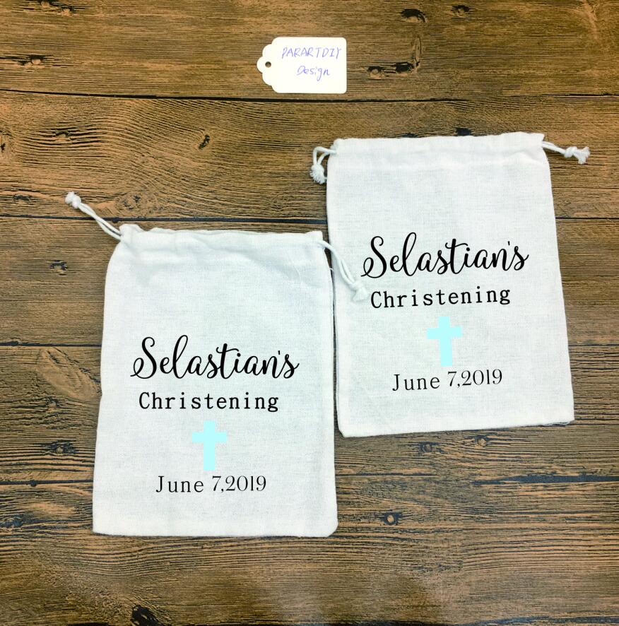 Custom Cloth Favor Bags-Personalized-for Christening-Baptism-Communion-Wedding