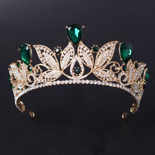 Vintage Floral Leaf Design Rhinestone Bridal Tiara-Quinceañera-Hair Jewelry-Princess Crown