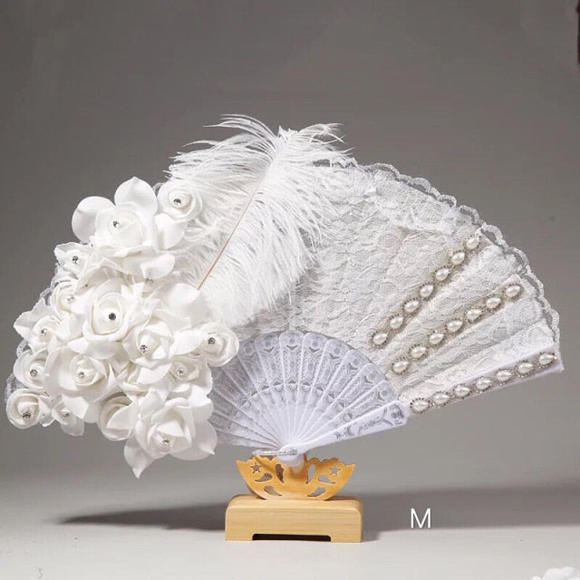 Beautiful Fancy and Elegant Feather and Lace Bridal Fans