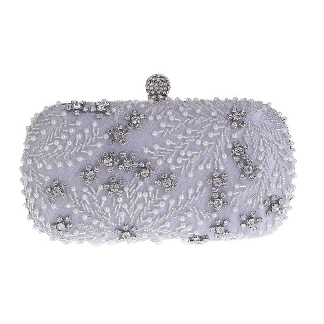 Women's Clutch Bag Crystal Pearl Clutch Purse Luxury Handbag Embroidery Evening Bag