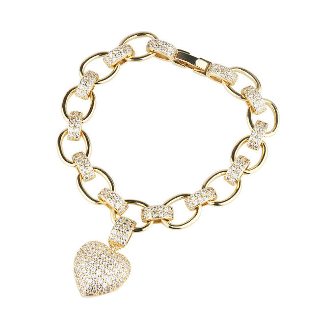 Cubic Zirconia Heart Pendant Necklace and Bracelet Fashion Jewelry Set