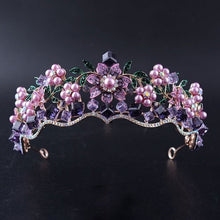 Load image into Gallery viewer, Luxury Baroque Purple and Pink Crystal Pearl Pink and Lavender Quinceañera Tiara
