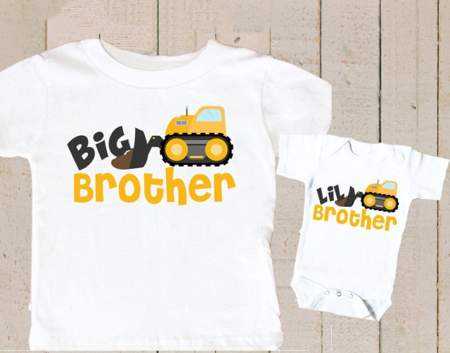 Big Brother Little Brother Gift Construction Truck T-shirt tee shirts for boys tops matching outfits new baby