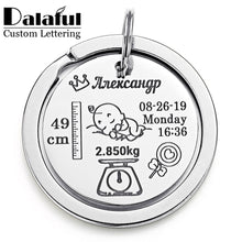 Load image into Gallery viewer, Personalized Baby Keychain Name Date Of Birth Weight Height For Newborn Commemorate Customized Keyring New Mom Dad Gift
