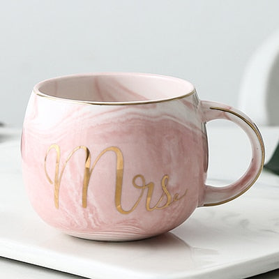 Luxury Pink Gold Mr Mrs Ceramic Marble Coffee Mug Cup Wedding Bridal Couples Gift