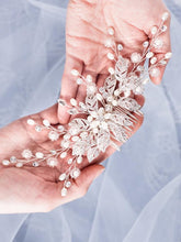 Load image into Gallery viewer, Classic Leaf Pearl Rose Gold Wedding Hair Comb-Bridal Headpiece
