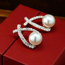 Load image into Gallery viewer, New Fashion Gold Silver Color Cross Crystal Stud Earrings for Women Elegant Cute Pearl Earrings Jewelry
