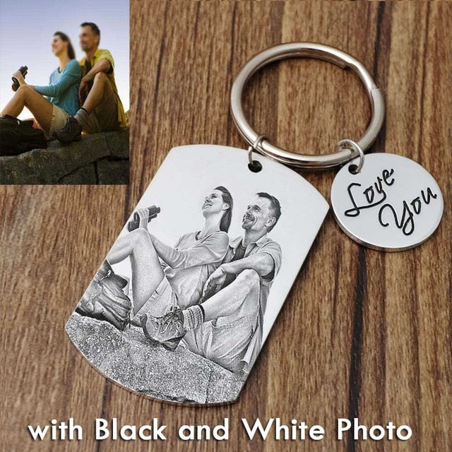 Personalized Photo Keychain-Gift for Couples-Engraved Picture Key Chain-Custom Photo Keychain-Gift for Him