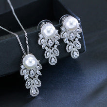 Load image into Gallery viewer, 925 Sterling Silver-Pearl Necklace-Earrings Bridal Jewelry Set
