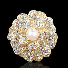 Load image into Gallery viewer, Gold Flower Brooches with Crystal-Pearl Accents-Bridal Brooch Bouquet Jewelry
