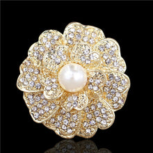 Load image into Gallery viewer, Gold Flower Brooches with Crystal-Pearl Accents-Bridal Brooch Bouquet Jewelry
