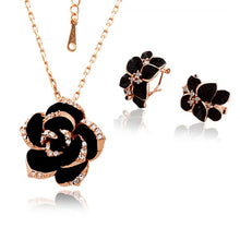 Load image into Gallery viewer, Fashion Rose Flower Enamel Jewelry Set Rose Gold Color Black Painting Bridal Jewelry Sets for Women Wedding 82606
