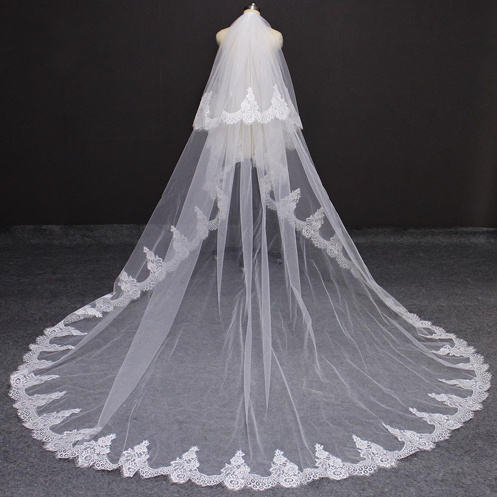 High Quality 2 Layers-Cathedral Lace Bridal Veils with Comb-White or Ivory
