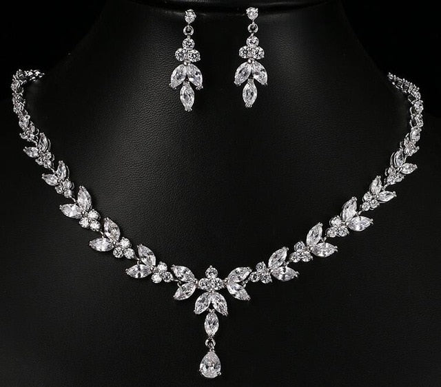 Exquisite Jewelry Sets For Women Wedding Quince Party Jewelry Accessories Cubic Zircon Stud Earrings & Necklace Gift