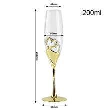 Load image into Gallery viewer, Wedding Gold Crystal Heart Stem Glasses for Bridal Couple

