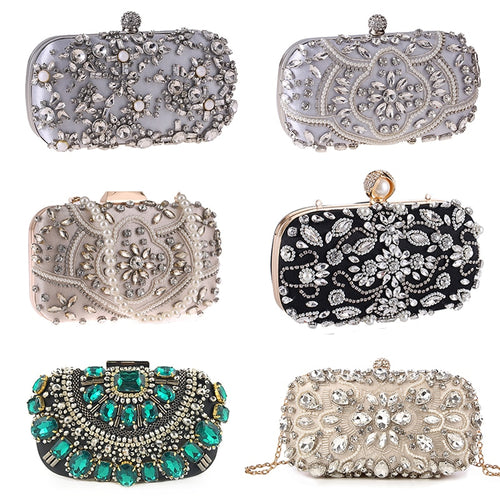 Vintage Designer Bridal Women Black Crystal Glitter Evening Clutch Bag  Handbags
