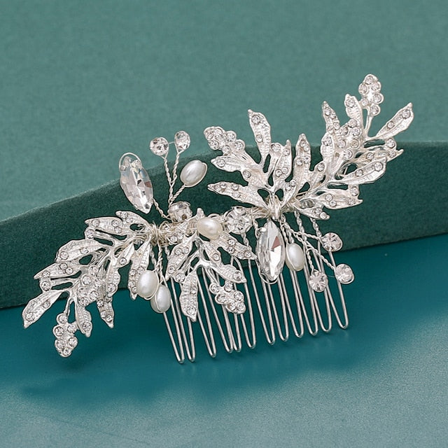 Silver Wedding Hair Combs Leaf Flower Design Bridal Hair Accessories