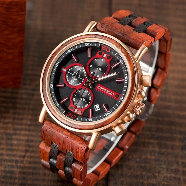 BOBO BIRD Top Brand Luxury Chronograph Military Quartz Wood Watch